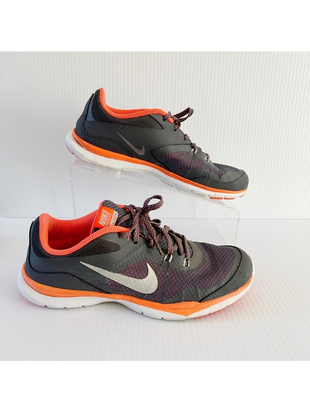 Nike Flex Trainer 5 Womens Size 7 Gray Orange Running Shoes Lace Up 724858-012